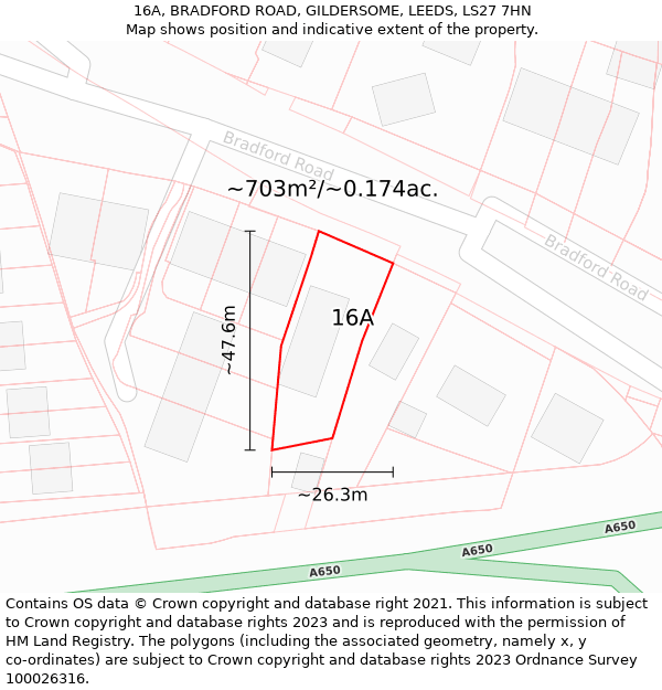 16A, BRADFORD ROAD, GILDERSOME, LEEDS, LS27 7HN: Plot and title map