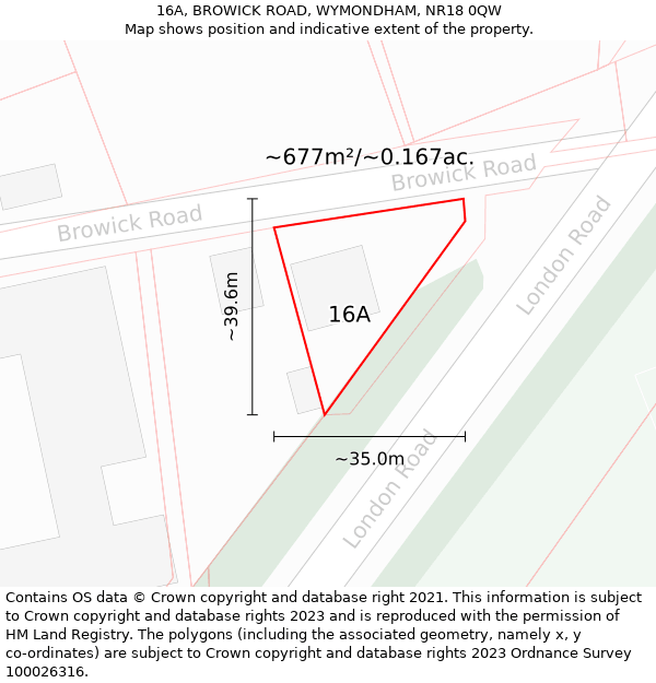 16A, BROWICK ROAD, WYMONDHAM, NR18 0QW: Plot and title map