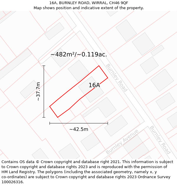 16A, BURNLEY ROAD, WIRRAL, CH46 9QF: Plot and title map