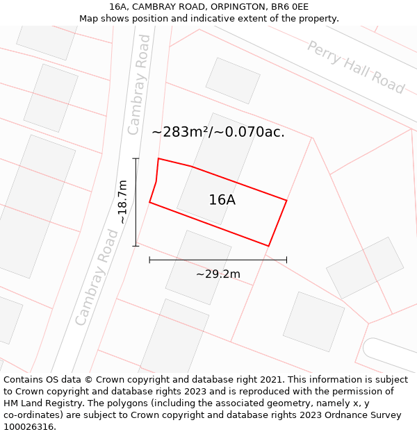 16A, CAMBRAY ROAD, ORPINGTON, BR6 0EE: Plot and title map