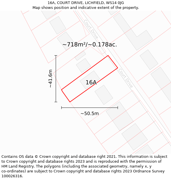 16A, COURT DRIVE, LICHFIELD, WS14 0JG: Plot and title map