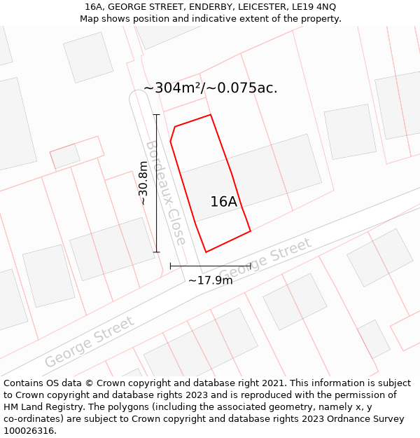 16A, GEORGE STREET, ENDERBY, LEICESTER, LE19 4NQ: Plot and title map