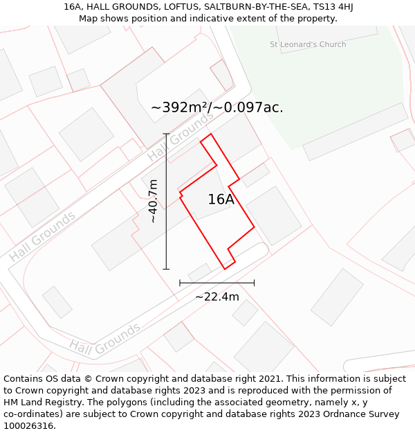 16A, HALL GROUNDS, LOFTUS, SALTBURN-BY-THE-SEA, TS13 4HJ: Plot and title map