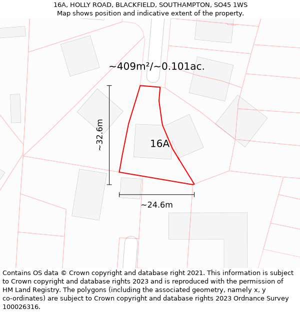 16A, HOLLY ROAD, BLACKFIELD, SOUTHAMPTON, SO45 1WS: Plot and title map