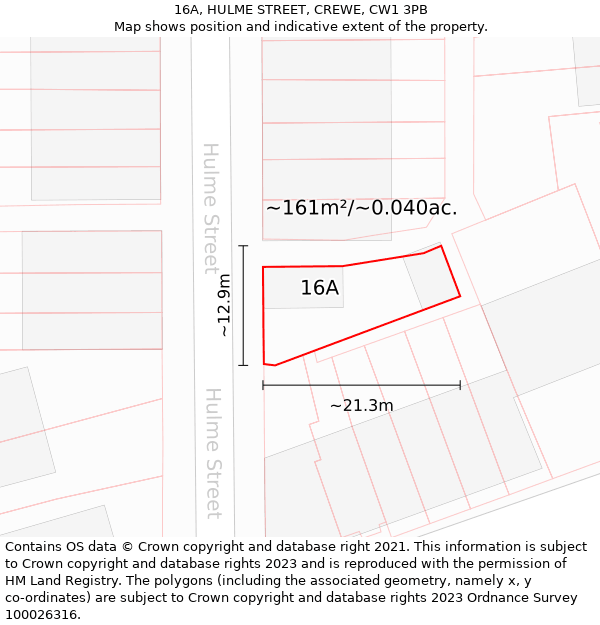 16A, HULME STREET, CREWE, CW1 3PB: Plot and title map