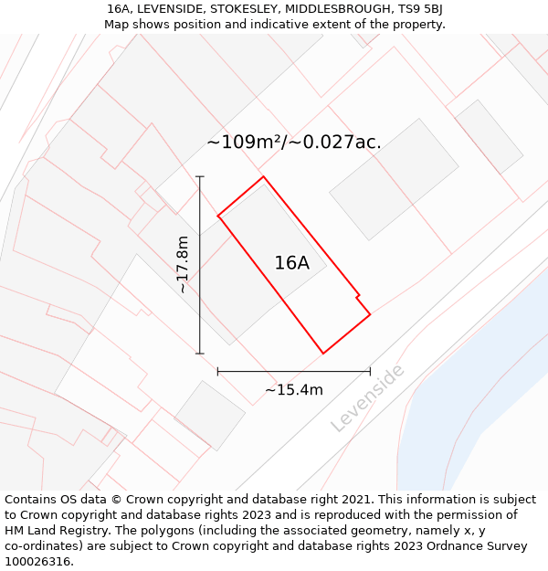 16A, LEVENSIDE, STOKESLEY, MIDDLESBROUGH, TS9 5BJ: Plot and title map