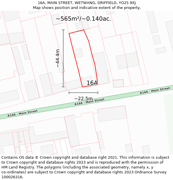 16A, MAIN STREET, WETWANG, DRIFFIELD, YO25 9XJ: Plot and title map