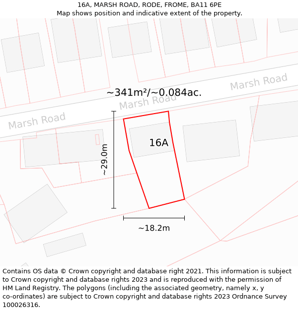 16A, MARSH ROAD, RODE, FROME, BA11 6PE: Plot and title map