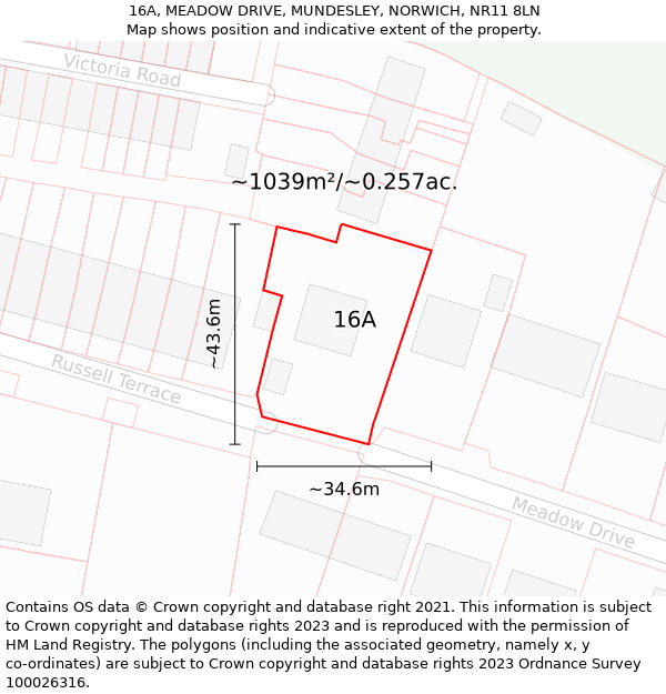 16A, MEADOW DRIVE, MUNDESLEY, NORWICH, NR11 8LN: Plot and title map