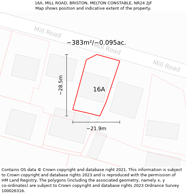 16A, MILL ROAD, BRISTON, MELTON CONSTABLE, NR24 2JF: Plot and title map