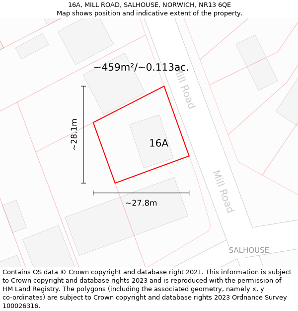 16A, MILL ROAD, SALHOUSE, NORWICH, NR13 6QE: Plot and title map