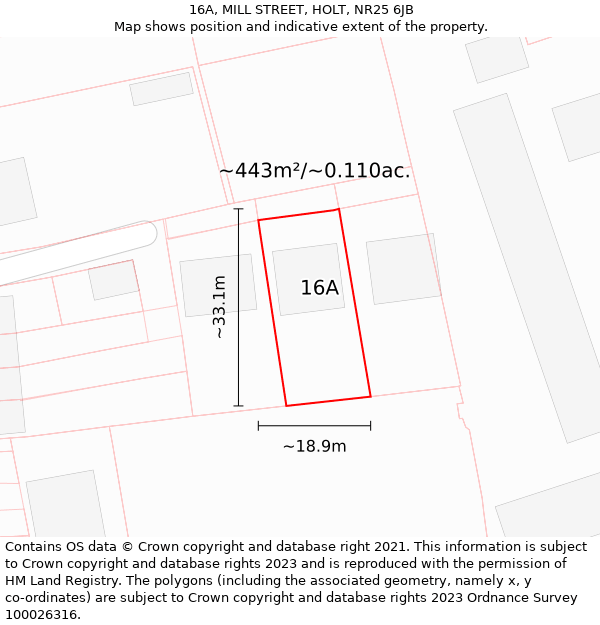 16A, MILL STREET, HOLT, NR25 6JB: Plot and title map