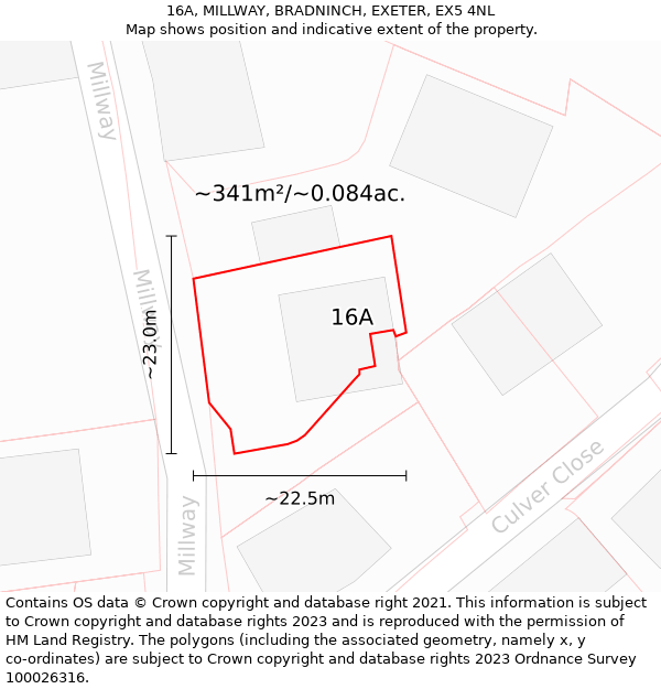 16A, MILLWAY, BRADNINCH, EXETER, EX5 4NL: Plot and title map