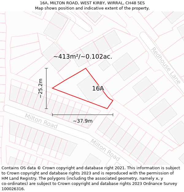 16A, MILTON ROAD, WEST KIRBY, WIRRAL, CH48 5ES: Plot and title map