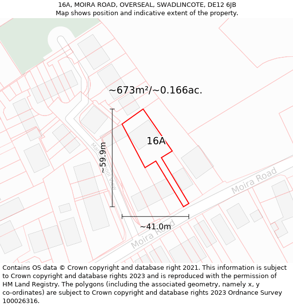 16A, MOIRA ROAD, OVERSEAL, SWADLINCOTE, DE12 6JB: Plot and title map