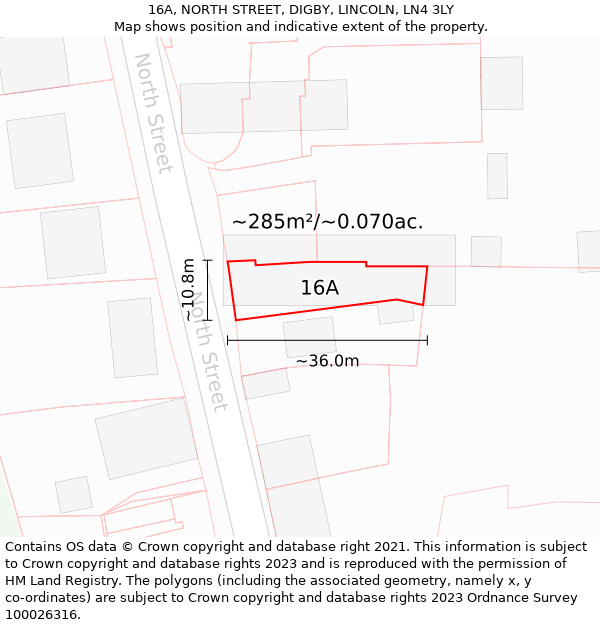 16A, NORTH STREET, DIGBY, LINCOLN, LN4 3LY: Plot and title map