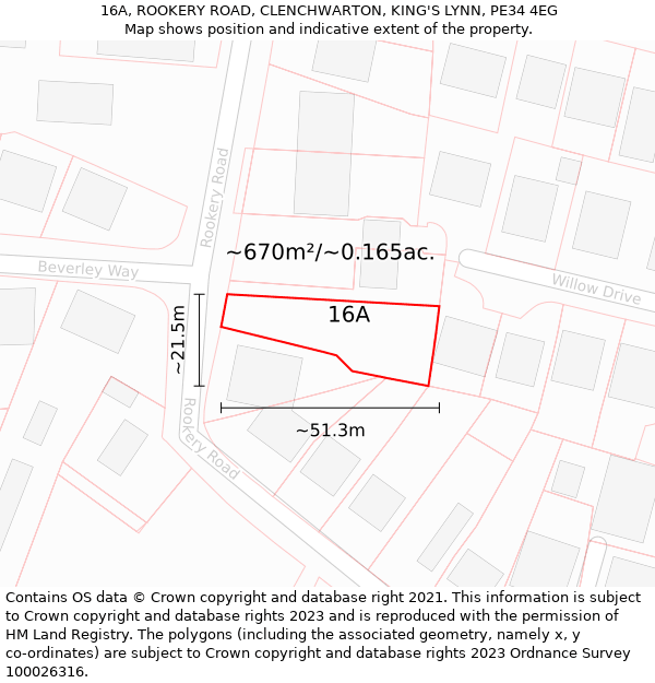 16A, ROOKERY ROAD, CLENCHWARTON, KING'S LYNN, PE34 4EG: Plot and title map