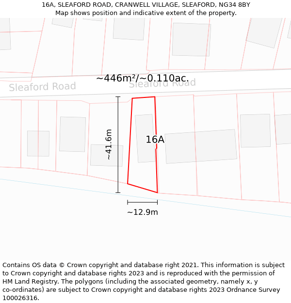 16A, SLEAFORD ROAD, CRANWELL VILLAGE, SLEAFORD, NG34 8BY: Plot and title map