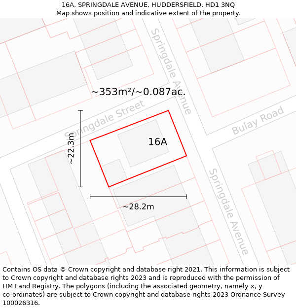 16A, SPRINGDALE AVENUE, HUDDERSFIELD, HD1 3NQ: Plot and title map