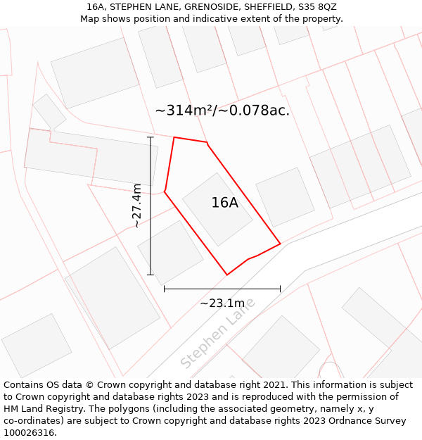 16A, STEPHEN LANE, GRENOSIDE, SHEFFIELD, S35 8QZ: Plot and title map