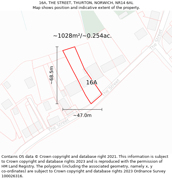 16A, THE STREET, THURTON, NORWICH, NR14 6AL: Plot and title map