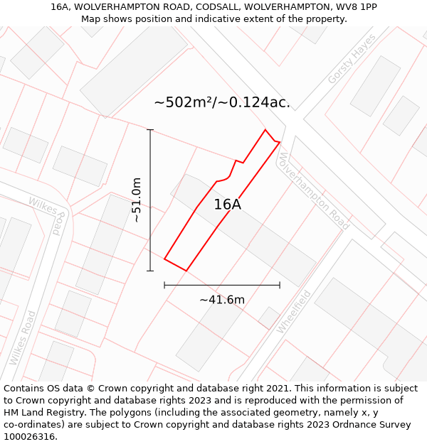 16A, WOLVERHAMPTON ROAD, CODSALL, WOLVERHAMPTON, WV8 1PP: Plot and title map