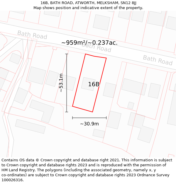 16B, BATH ROAD, ATWORTH, MELKSHAM, SN12 8JJ: Plot and title map