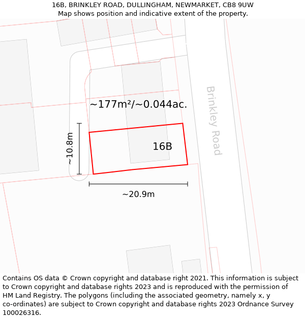 16B, BRINKLEY ROAD, DULLINGHAM, NEWMARKET, CB8 9UW: Plot and title map