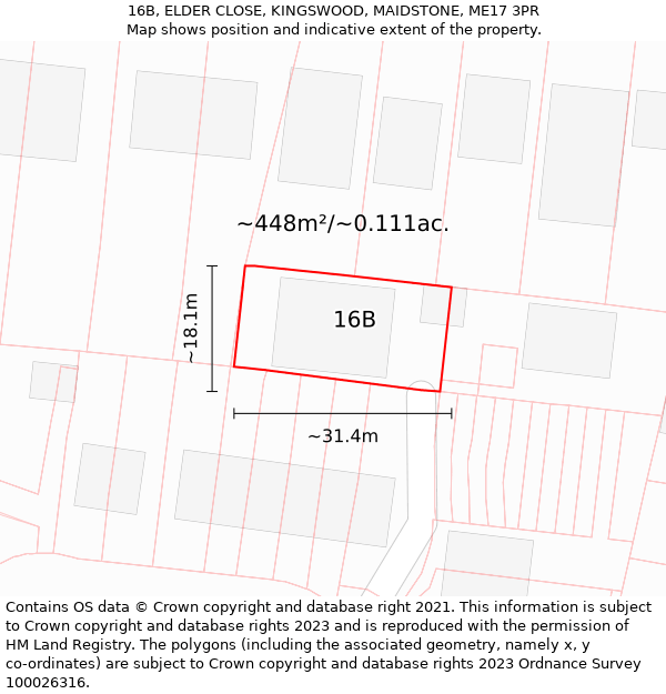 16B, ELDER CLOSE, KINGSWOOD, MAIDSTONE, ME17 3PR: Plot and title map