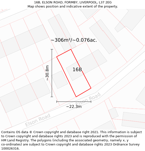 16B, ELSON ROAD, FORMBY, LIVERPOOL, L37 2EG: Plot and title map