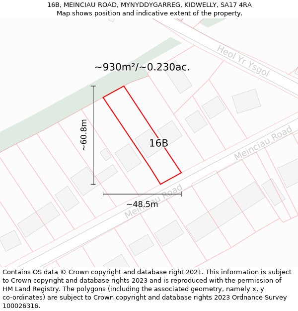 16B, MEINCIAU ROAD, MYNYDDYGARREG, KIDWELLY, SA17 4RA: Plot and title map