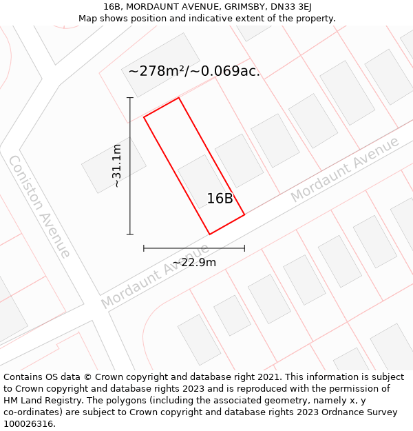 16B, MORDAUNT AVENUE, GRIMSBY, DN33 3EJ: Plot and title map