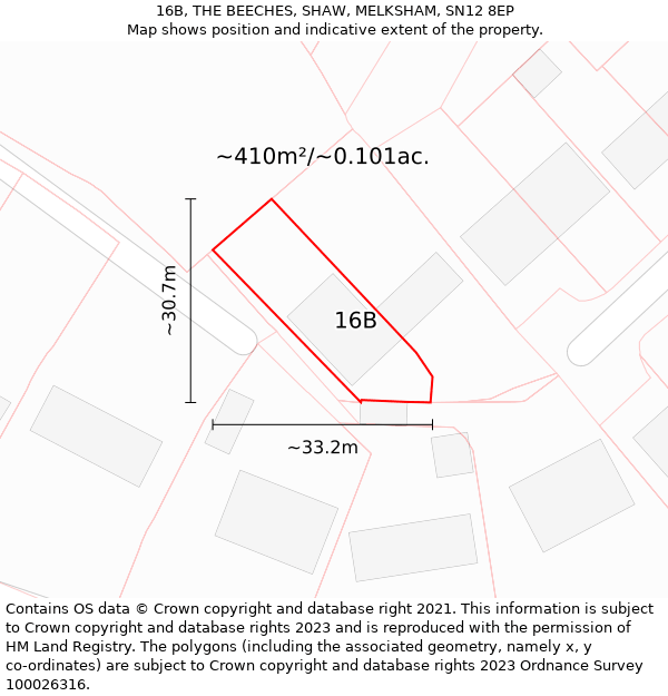 16B, THE BEECHES, SHAW, MELKSHAM, SN12 8EP: Plot and title map