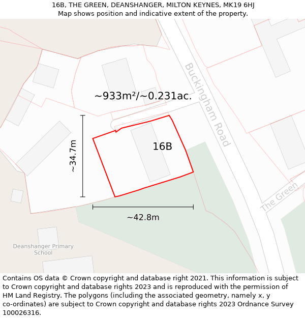 16B, THE GREEN, DEANSHANGER, MILTON KEYNES, MK19 6HJ: Plot and title map