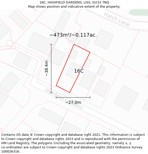 16C, HIGHFIELD GARDENS, LISS, GU33 7NQ: Plot and title map