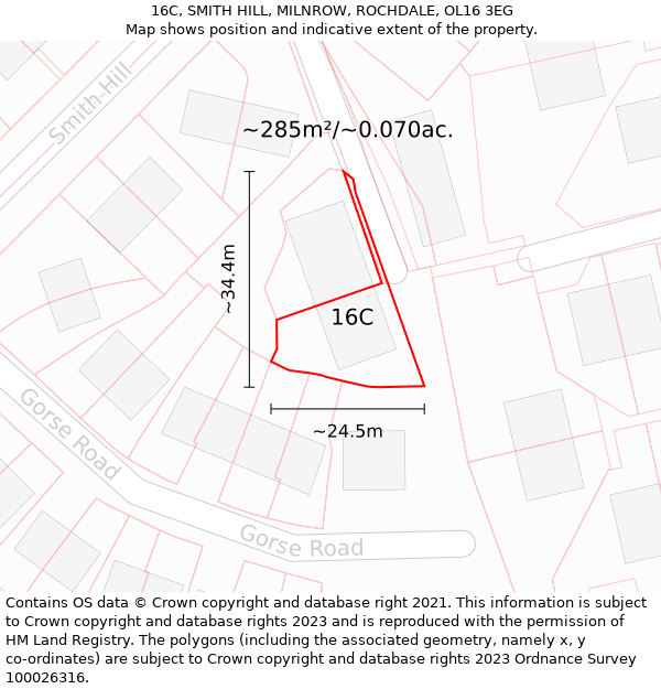 16C, SMITH HILL, MILNROW, ROCHDALE, OL16 3EG: Plot and title map