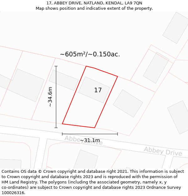 17, ABBEY DRIVE, NATLAND, KENDAL, LA9 7QN: Plot and title map