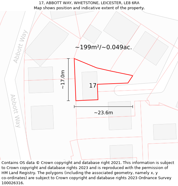 17, ABBOTT WAY, WHETSTONE, LEICESTER, LE8 6RA: Plot and title map