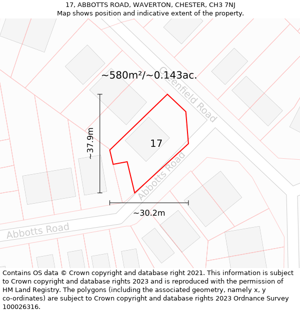 17, ABBOTTS ROAD, WAVERTON, CHESTER, CH3 7NJ: Plot and title map