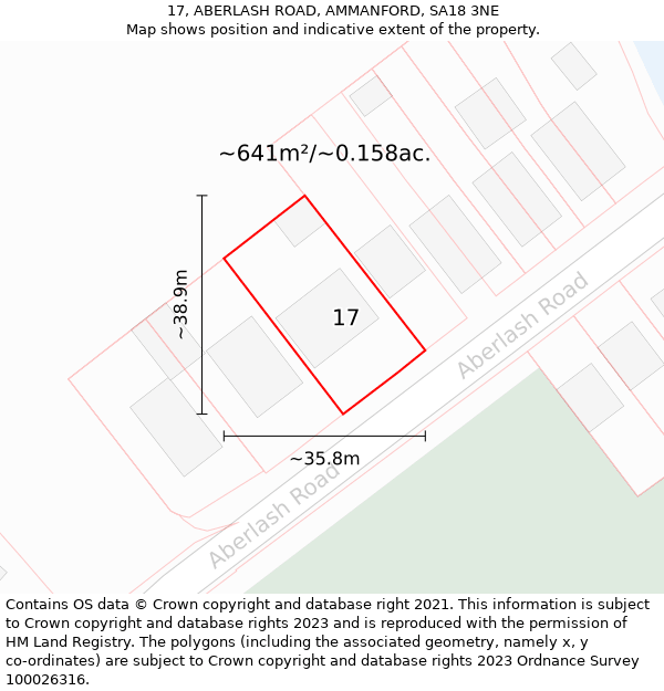 17, ABERLASH ROAD, AMMANFORD, SA18 3NE: Plot and title map