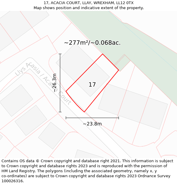 17, ACACIA COURT, LLAY, WREXHAM, LL12 0TX: Plot and title map