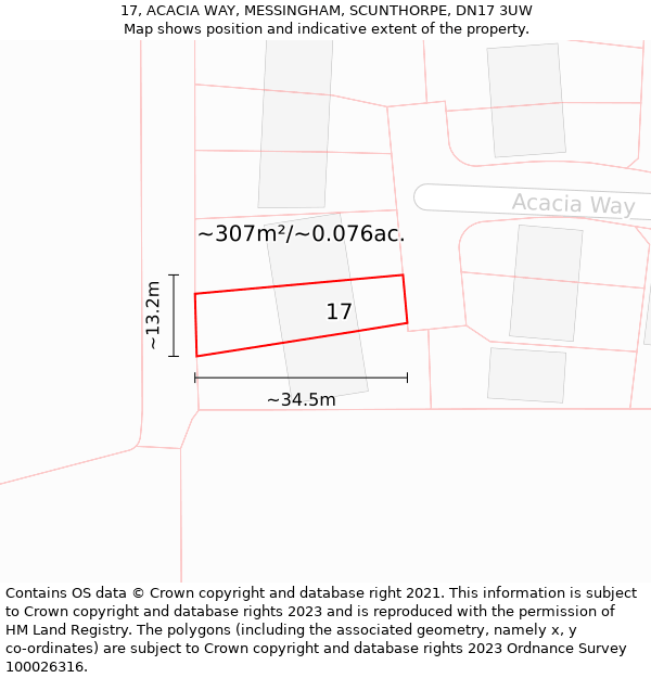 17, ACACIA WAY, MESSINGHAM, SCUNTHORPE, DN17 3UW: Plot and title map