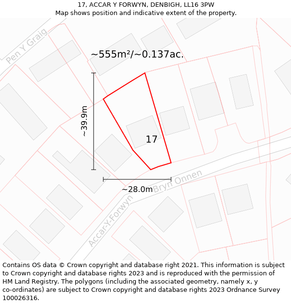 17, ACCAR Y FORWYN, DENBIGH, LL16 3PW: Plot and title map