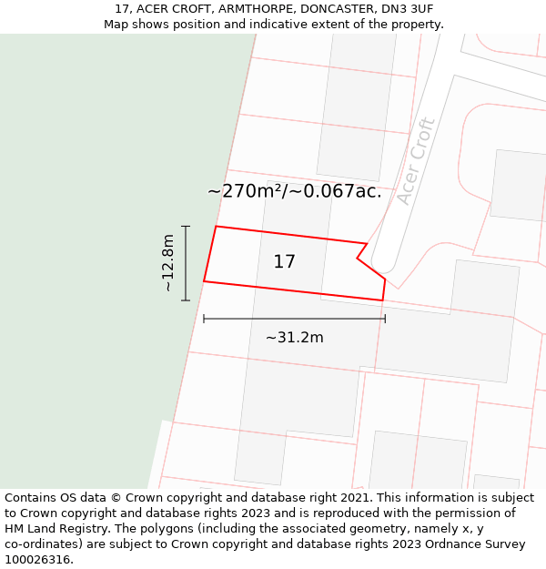 17, ACER CROFT, ARMTHORPE, DONCASTER, DN3 3UF: Plot and title map