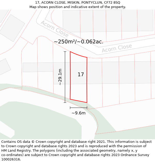 17, ACORN CLOSE, MISKIN, PONTYCLUN, CF72 8SQ: Plot and title map