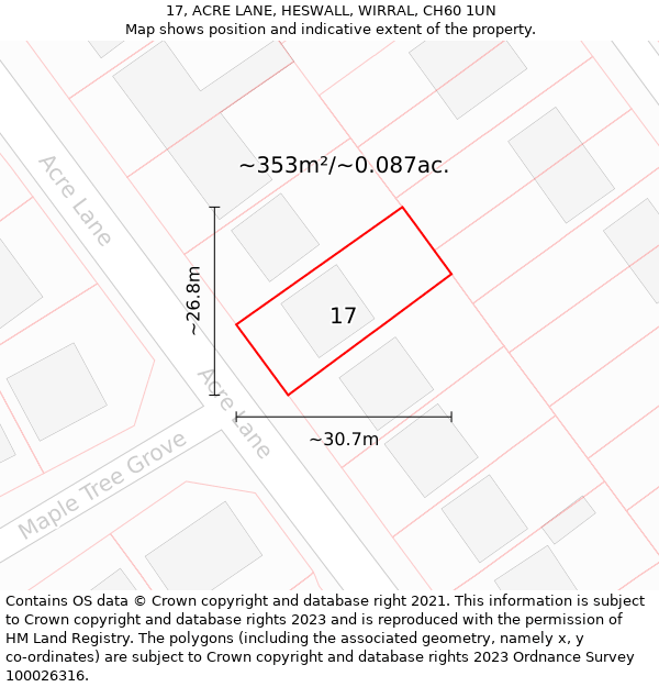 17, ACRE LANE, HESWALL, WIRRAL, CH60 1UN: Plot and title map