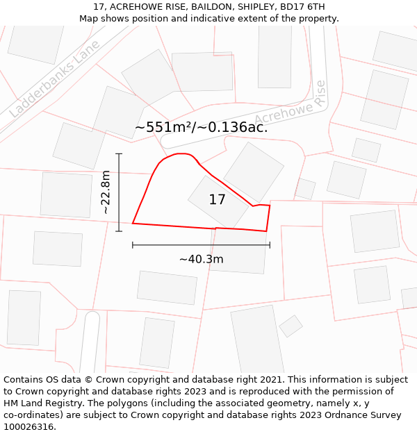 17, ACREHOWE RISE, BAILDON, SHIPLEY, BD17 6TH: Plot and title map