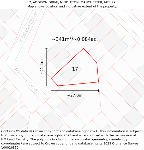 17, ADDISON DRIVE, MIDDLETON, MANCHESTER, M24 2PL: Plot and title map