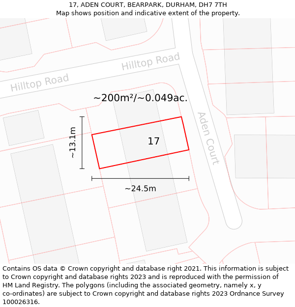 17, ADEN COURT, BEARPARK, DURHAM, DH7 7TH: Plot and title map