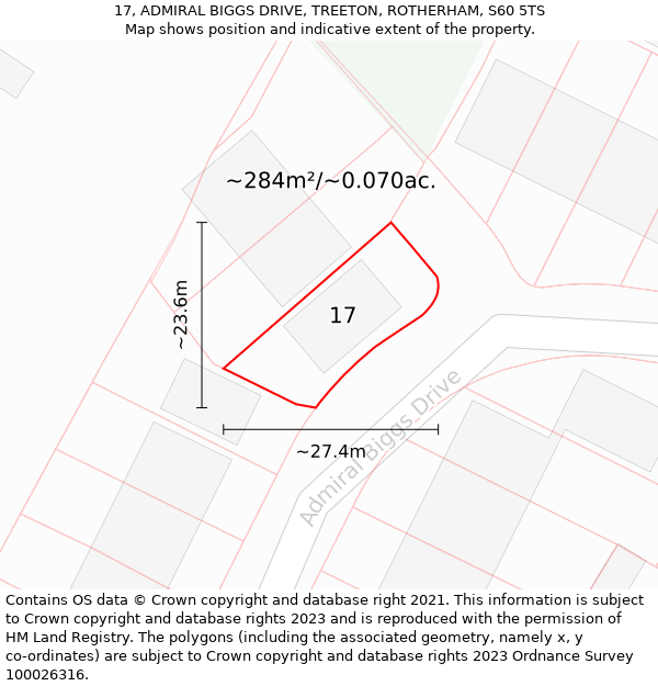 17, ADMIRAL BIGGS DRIVE, TREETON, ROTHERHAM, S60 5TS: Plot and title map